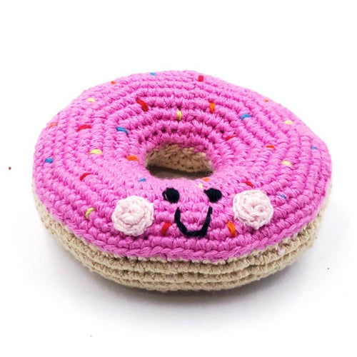 Crochet Toy Handmade Friendly Donut Rattle - Pink