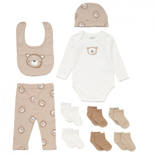 BABY UNISEX BEAR RIBBED 10 PIECE GIFT SET