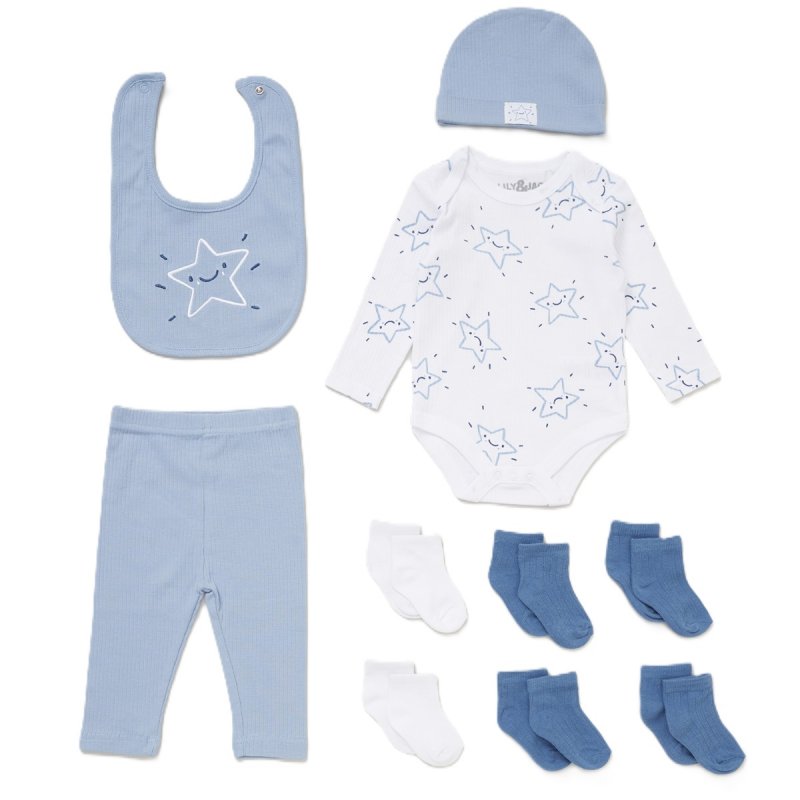 BABY BOYS STARS RIBBED 10 PIECE GIFT SET