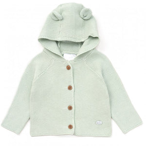 Sage Green Cotton Hooded Knitted Cardigan