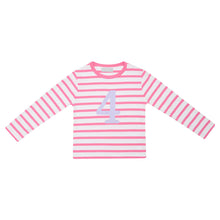 Load image into Gallery viewer, HOT PINK &amp; WHITE BRETON STRIPED NUMBER T-SHIRT