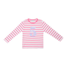 Load image into Gallery viewer, HOT PINK &amp; WHITE BRETON STRIPED NUMBER T-SHIRT