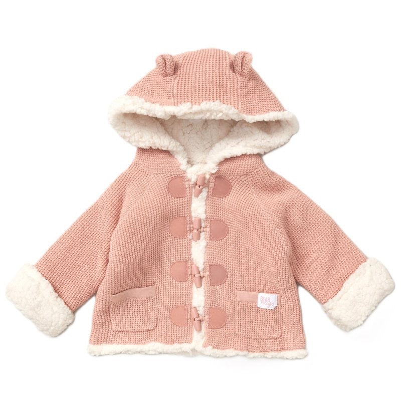 PINK BABY HOODED CARDIGAN WITH SHERPA LINING