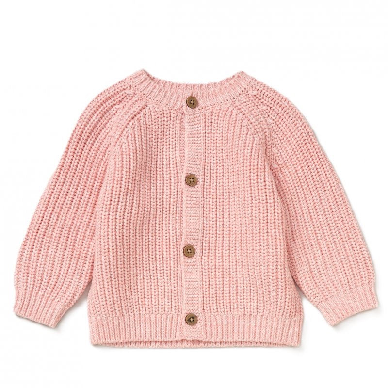 BABY PINK COTTON KNIT CARDIGAN WITH EMBROIDERY DETAIL HELLO