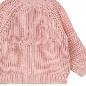 BABY PINK COTTON KNIT CARDIGAN WITH EMBROIDERY DETAIL HELLO