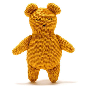 Organic Cotton Knitted Mustard Teddy Bear Toy
